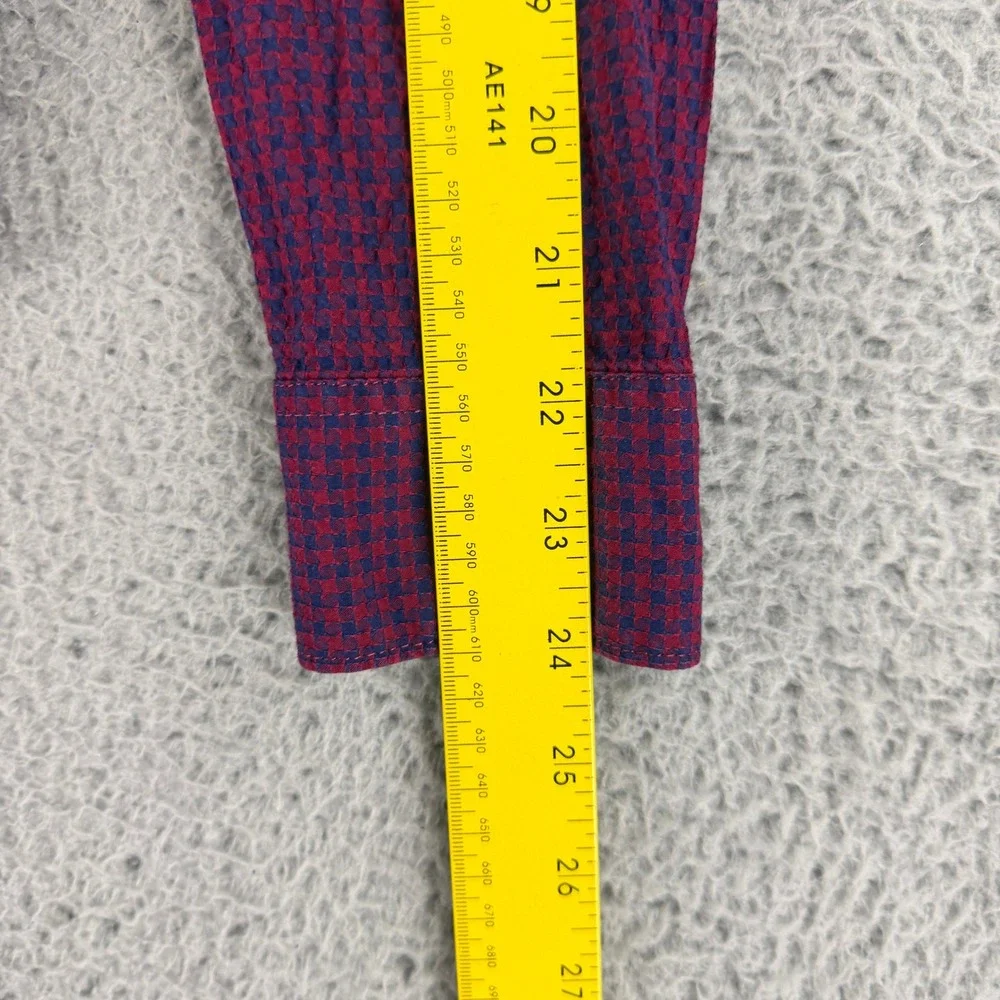 Nara Camicie Button Down Shirt Mens Small Red Blue Micro Check Seersucker Italy